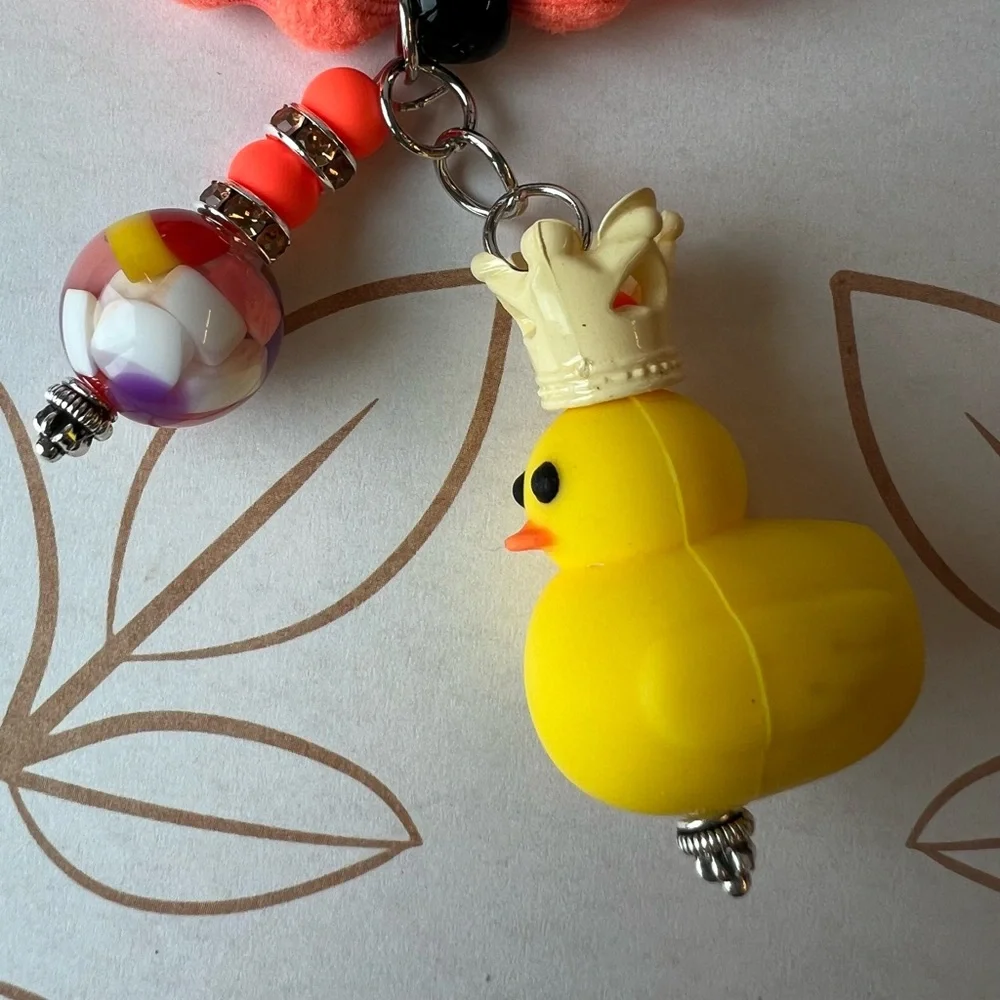 Beaded Mickey and Rubber Duck Hair Ties - Black and Orange Ties